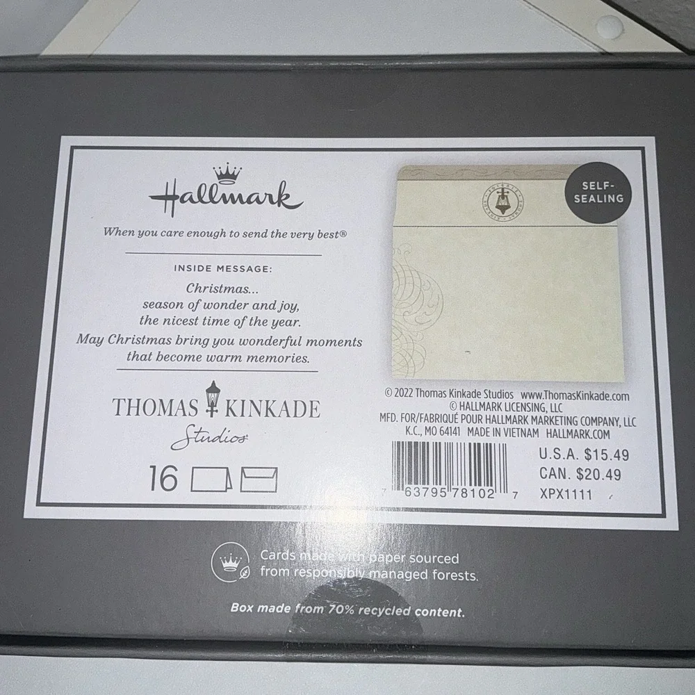 Hallmark Thomas Kinkade Boxed Christmas Cards — Self-Sealing (Factory Sealed)